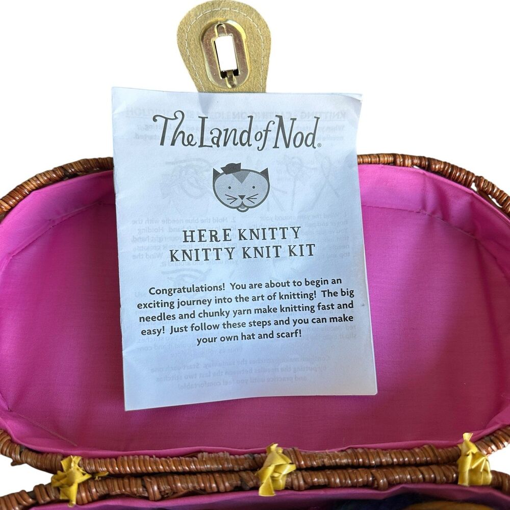 The Land of Nod Here Knitty Knitty Knit Kit Basket Set w/ Yarn & Wooden Needles - Picture 4 of 6